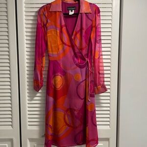 ABS Allen Schwartz Pink and Orange Long Sleeve Dress